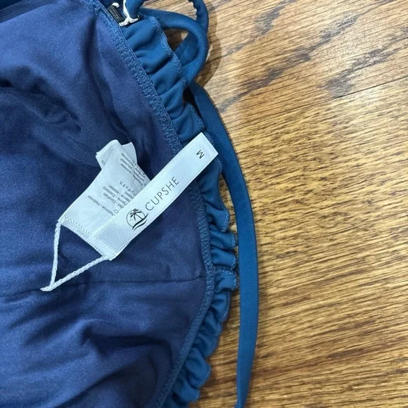 CUPSHE Medium High Waist Bikini Swimsuit Ruffle Two Piece Bathing Suit Teal - Picture 3 of 5